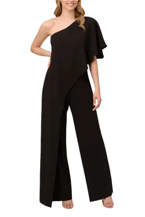 Adrianna Papell Asymmetrical One Shoulder Cape Sleeve Stretch Crepe Solid Jumpsuit