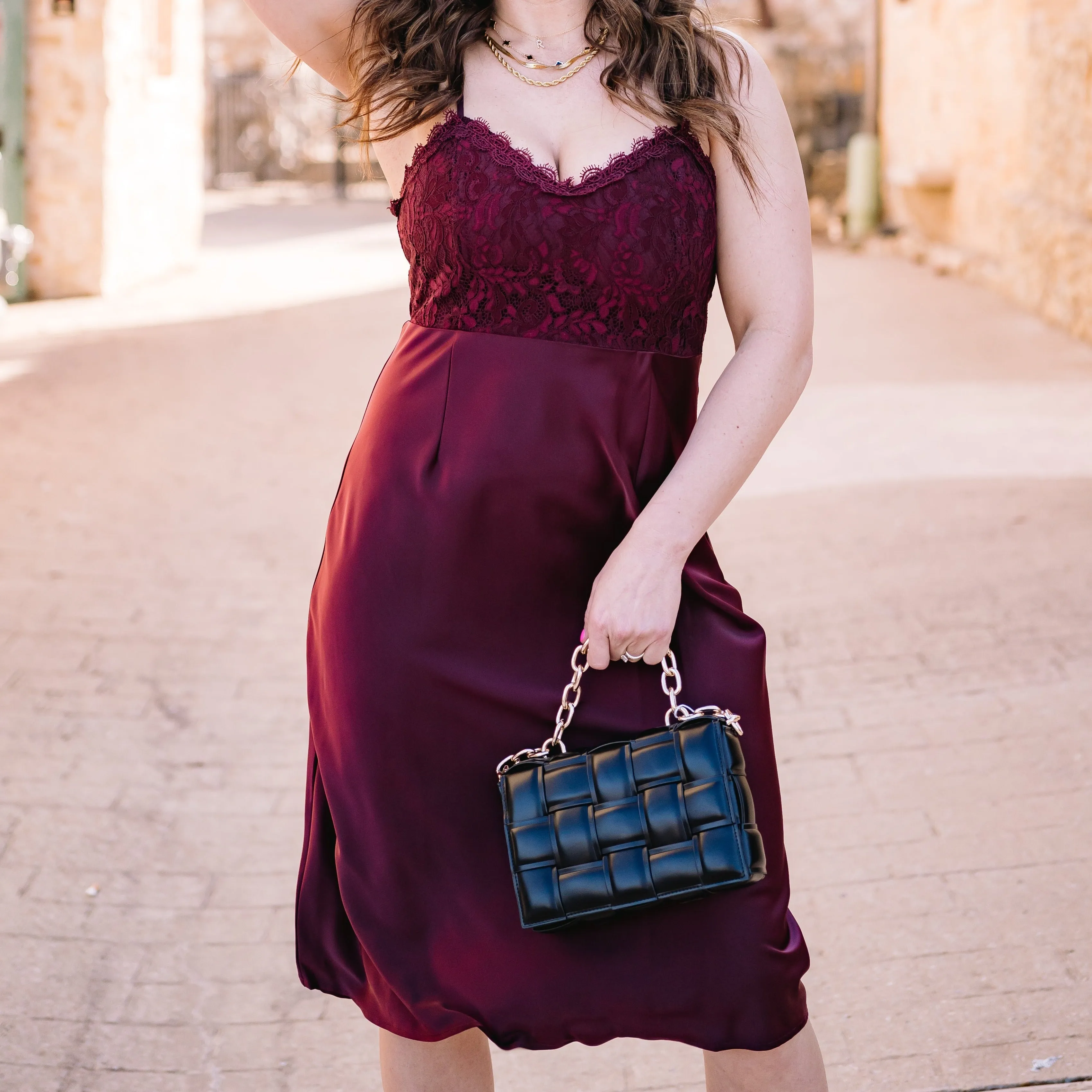 Alter Ego Wine Lace Inset Slip Dress