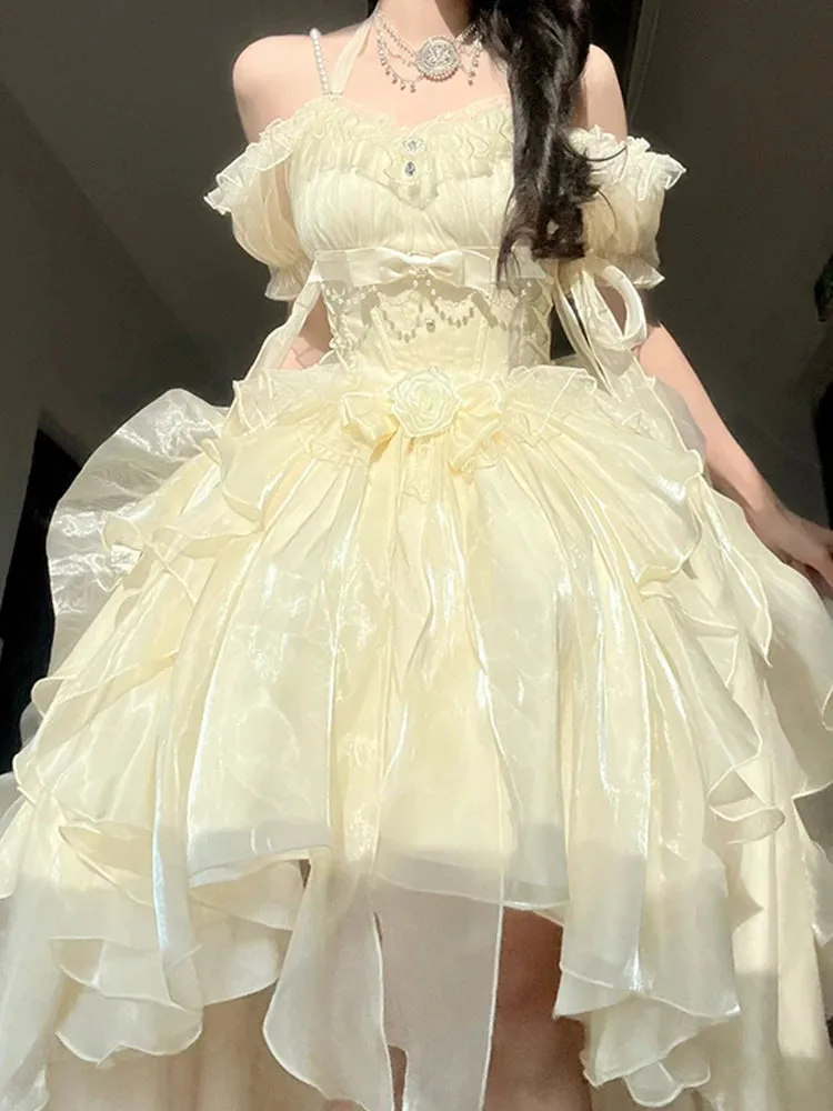 Getadme Elegant and Noble Generative Color Lolita Flower Wedding Dress Adult Dress Sling Dress